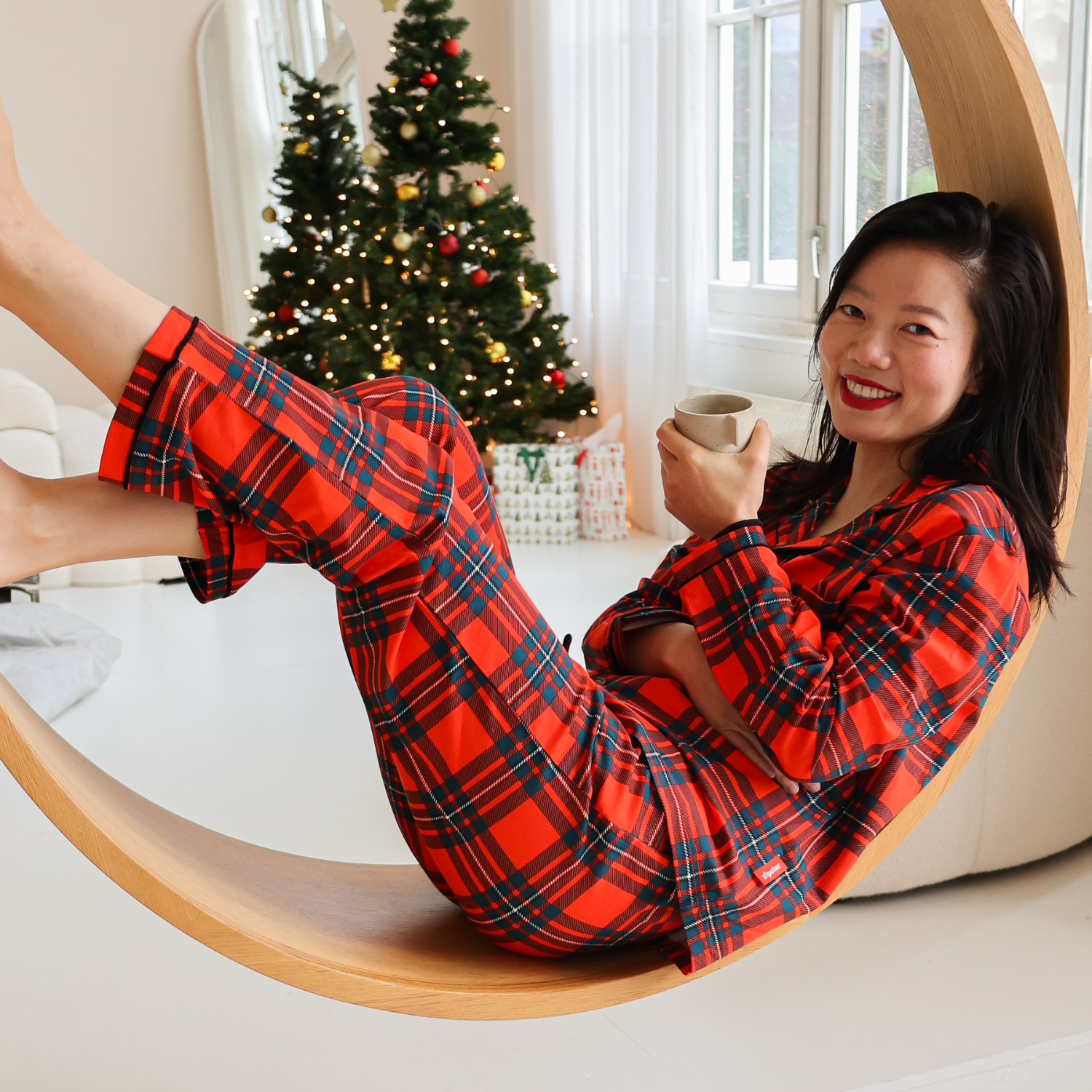 Bambus-Pyjama-Set für Frauen - Rot Tartan