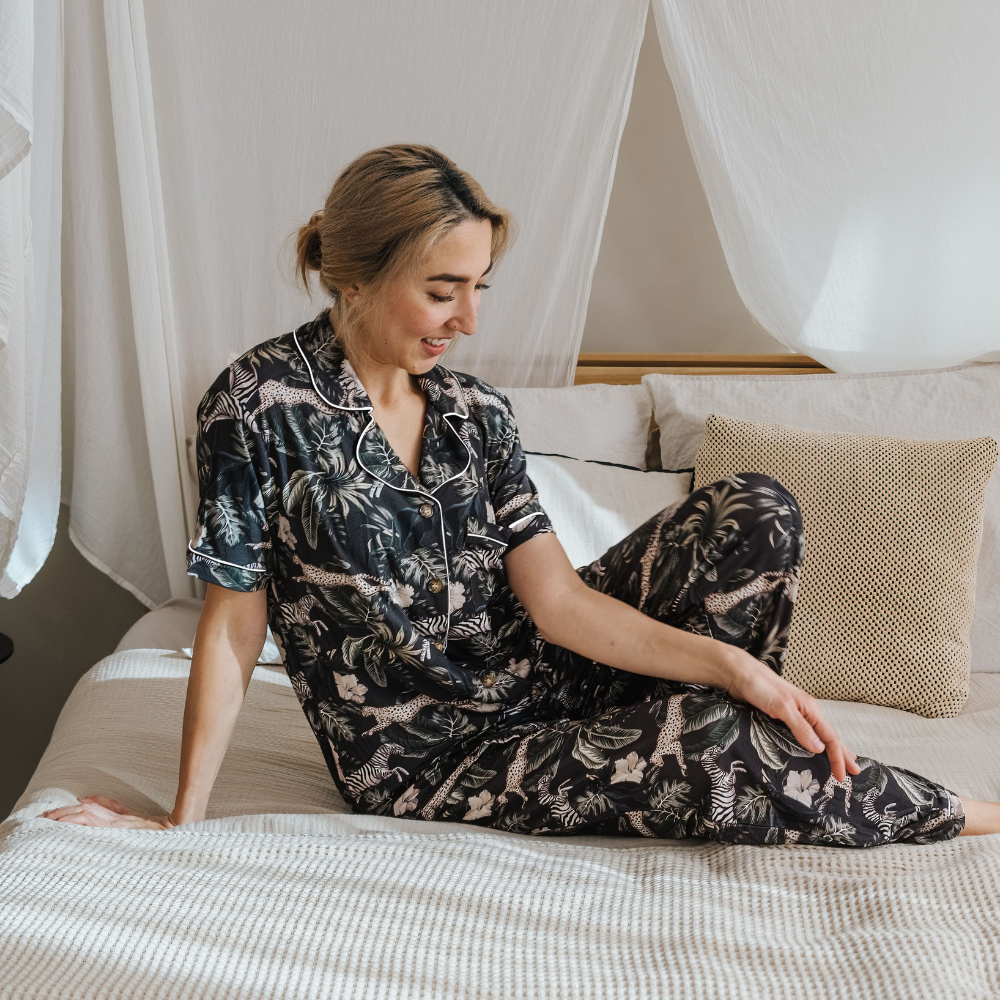 Bambus-Pyjama-Set lang für Frauen - Zebra