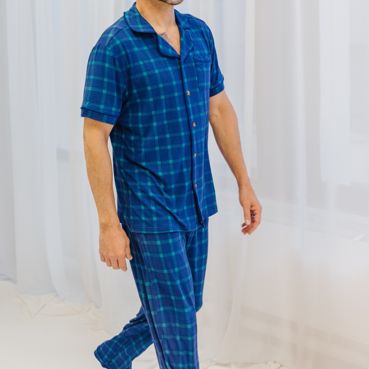 Bamboe pyjamaset met ruit voor heren