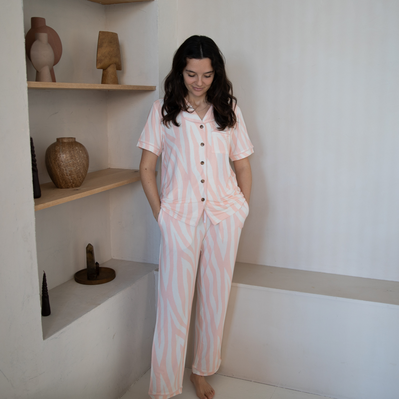Conjunto largo de pijama de bambú para mujer - Estampado de cebra